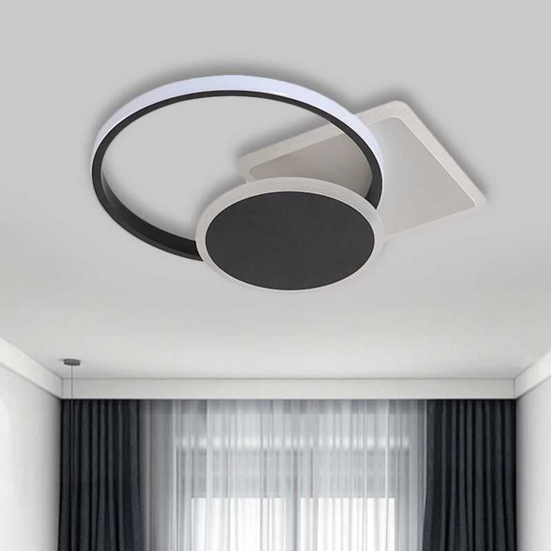 Simple Style Led Ceiling Lamp In Black With Acrylic Design Warm/White Light 16.5/20.5 Width