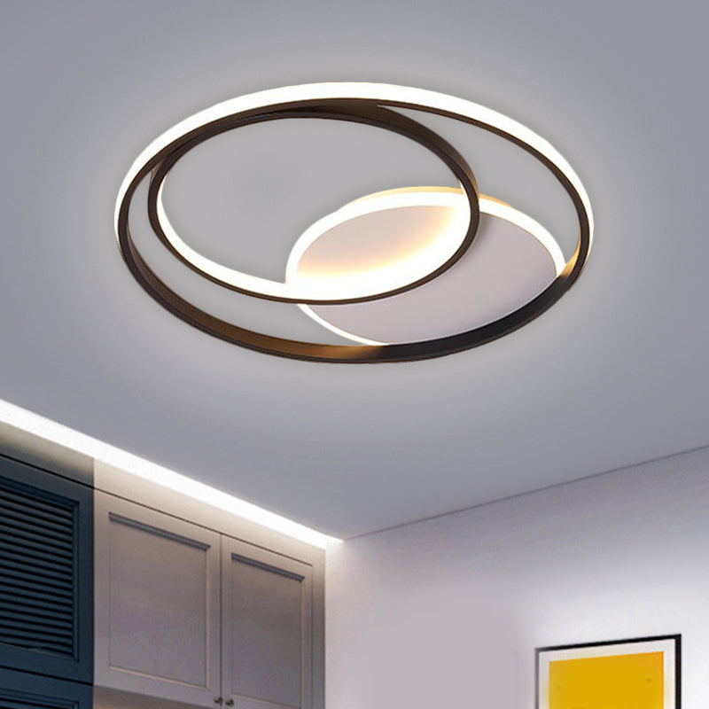 18"/21.5" Simple Round LED Ceiling Flushmount Fixture in Black, Warm/White Light