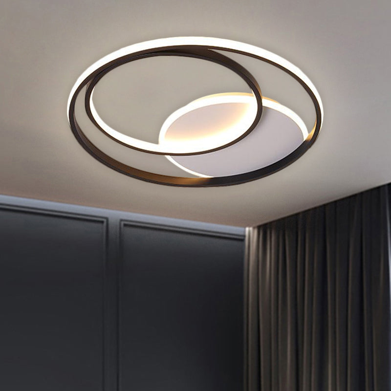 18"/21.5" Simple Round LED Ceiling Flushmount Fixture in Black, Warm/White Light