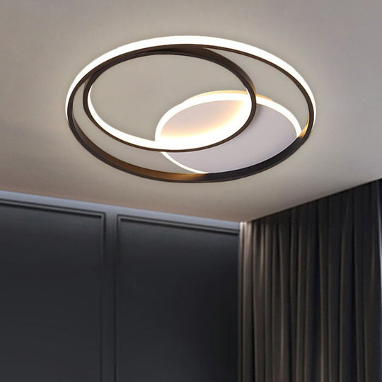 18/21.5 Simple Round Led Ceiling Flushmount Fixture In Black Warm/White Light