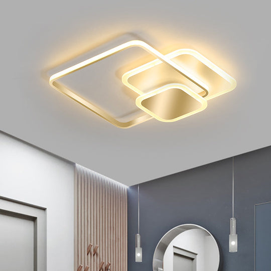 Modern Metallic LED Gold Flush Mount Ceiling Lamp in Warm/White Light, 16.5"/20.5" Wide