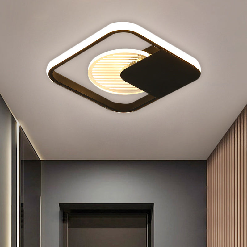 Square Led Flush Mount Ceiling Lamp - Minimalist Metal Design Black Finish Warm/White/3 Color Light