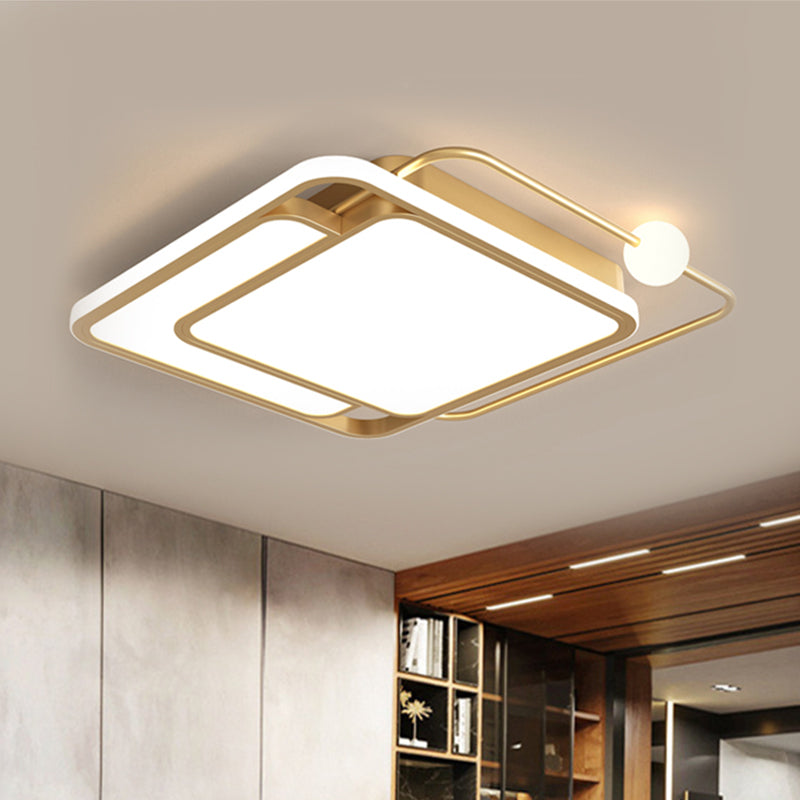 Simple Style Gold Square LED Ceiling Mounted Flush Lamp in Warm/White Light, 16.5"/20.5" Width