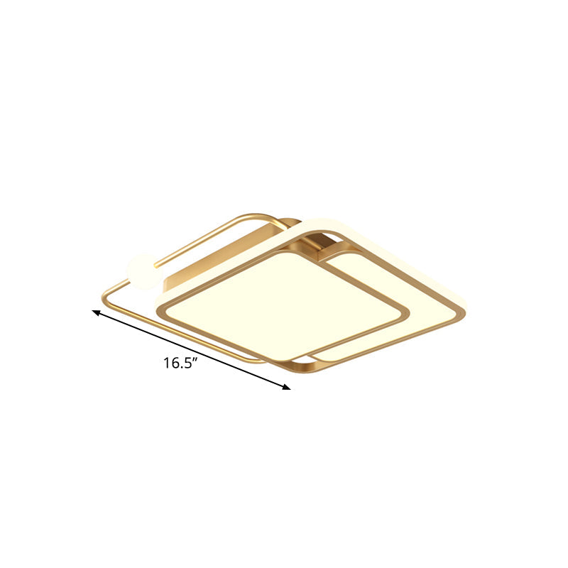 Simple Style Gold Square LED Ceiling Mounted Flush Lamp in Warm/White Light, 16.5"/20.5" Width