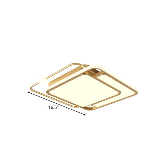 Simple Style Gold Square LED Ceiling Mounted Flush Lamp in Warm/White Light, 16.5"/20.5" Width