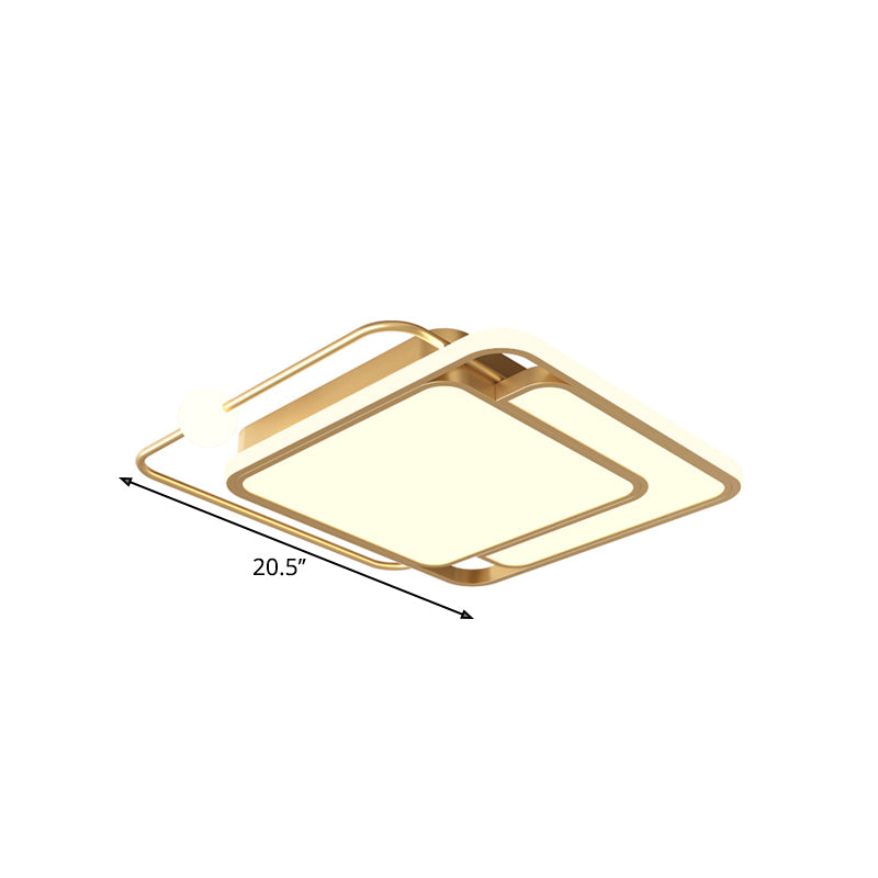 Simple Style Gold Square LED Ceiling Mounted Flush Lamp in Warm/White Light, 16.5"/20.5" Width