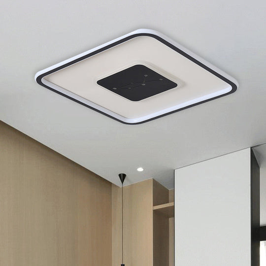 LED Bedroom Flush Mount Lighting - Minimalistic Black Ceiling Fixture with Squared Acrylic Shade and Multiple Light Modes