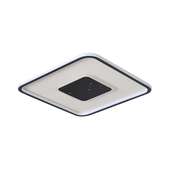 LED Bedroom Flush Mount Lighting - Minimalistic Black Ceiling Fixture with Squared Acrylic Shade and Multiple Light Modes