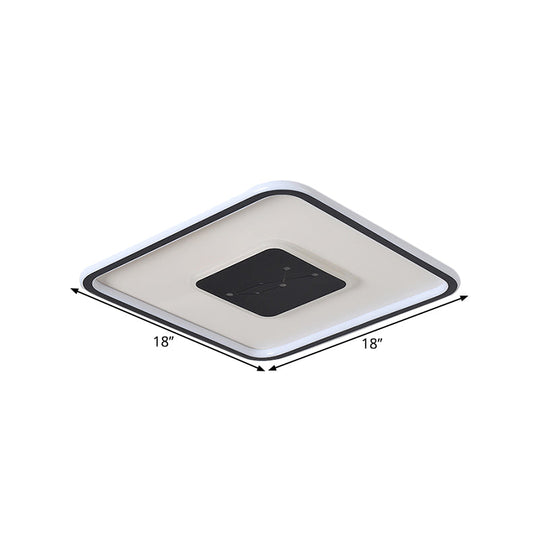 LED Bedroom Flush Mount Lighting - Minimalistic Black Ceiling Fixture with Squared Acrylic Shade and Multiple Light Modes