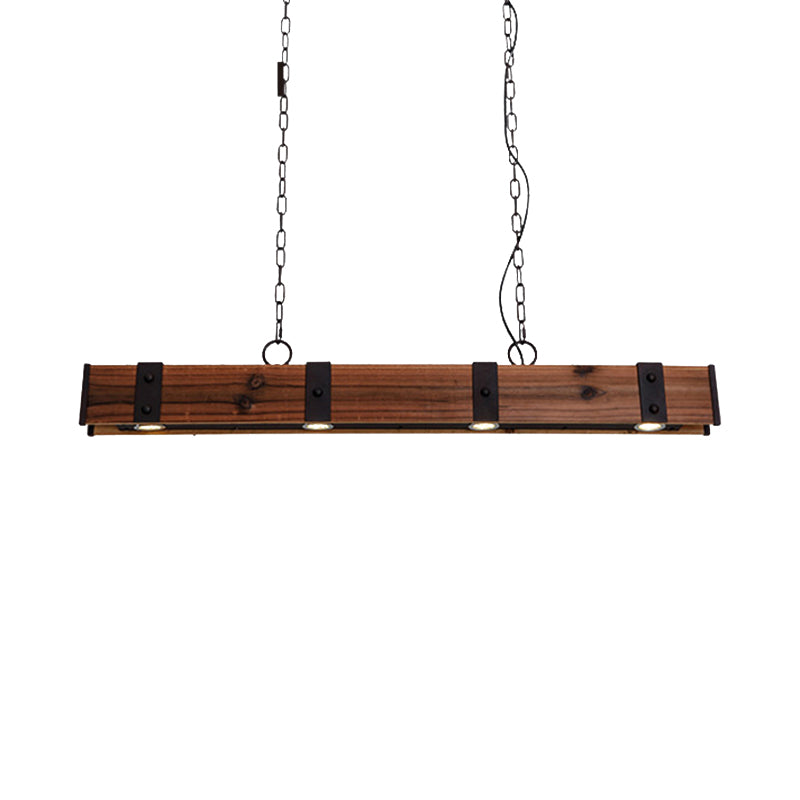 Wood Beam Down Light Kitchen Island Lighting - Lodge Style With 4 Lights And Chain Black Finish