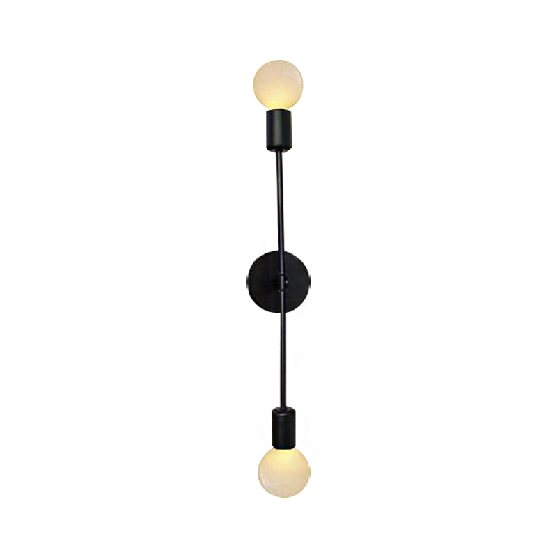 Modern Linear Metal Wall Sconce Light With Open Bulb - 2 Lights Loft Style Balcony Lamp Black