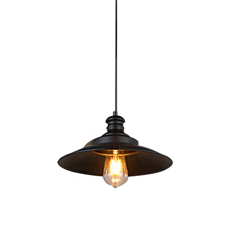 Vintage Industrial Black Metallic Saucer Hanging Lamp- 1 Head Restaurant Suspended Light Fixture