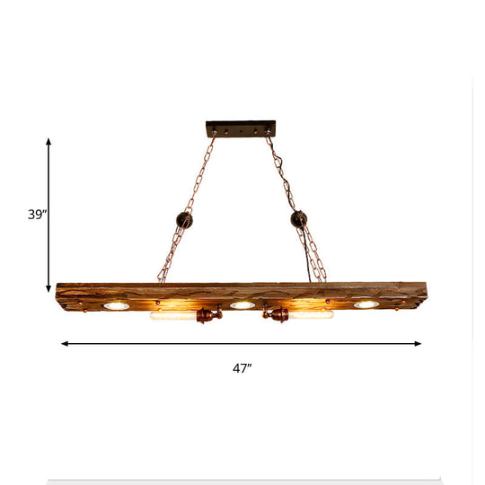 Rustic 5-Light Linear Hanging Lamp With Wood Board - Island Pendant Light For Restaurants