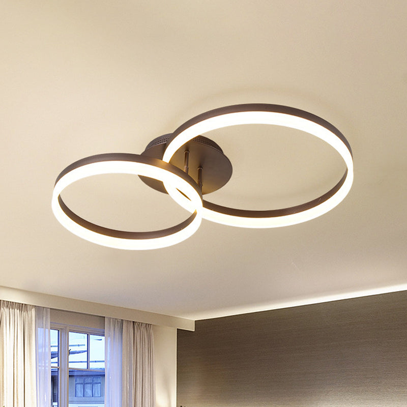 Loop Bedroom Led Flush Ceiling Lamp - Minimalist Brown Semi Mount In Warm/White/Natural Light