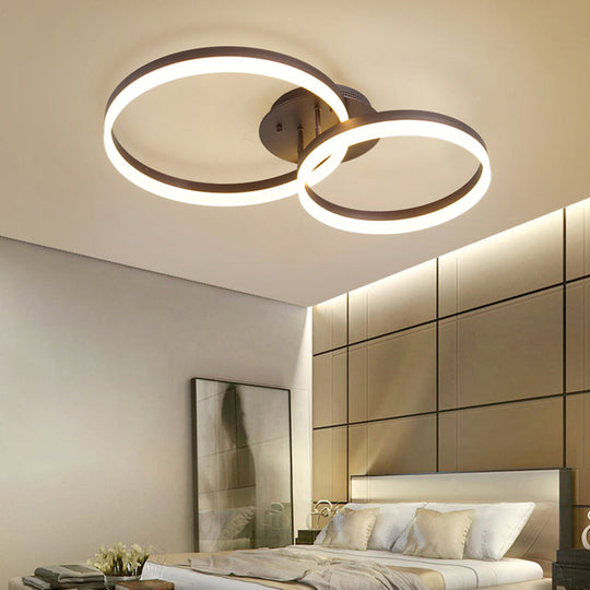 Loop Bedroom Led Flush Ceiling Lamp - Minimalist Brown Semi Mount In Warm/White/Natural Light