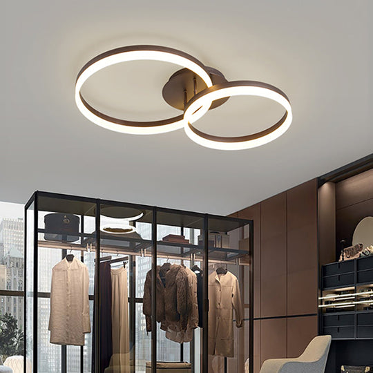 Loop Bedroom Led Flush Ceiling Lamp - Minimalist Brown Semi Mount In Warm/White/Natural Light