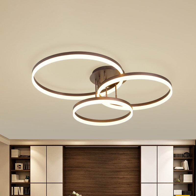 Modern LED Acrylic Ceiling Light Fixture - Brown Semi Flush Mount Lamp in 3 Widths & 3 Light Tones