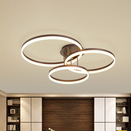 Modern Led Acrylic Ceiling Light Fixture - Brown Semi Flush Mount Lamp In 3 Widths & Tones / 31.5