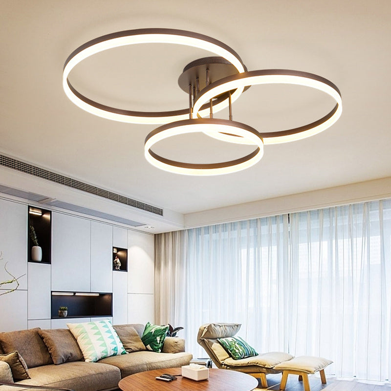 Modern LED Acrylic Ceiling Light Fixture - Brown Semi Flush Mount Lamp in 3 Widths & 3 Light Tones