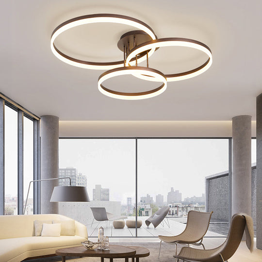 Modern Led Acrylic Ceiling Light Fixture - Brown Semi Flush Mount Lamp In 3 Widths & Tones