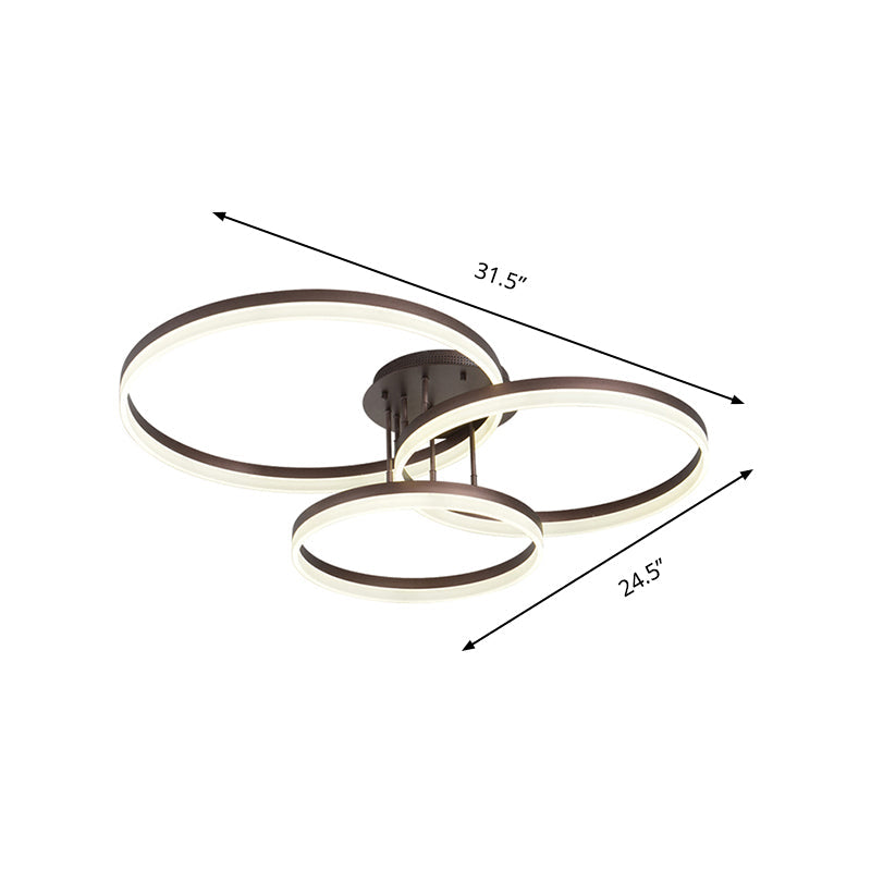 Modern LED Acrylic Ceiling Light Fixture - Brown Semi Flush Mount Lamp in 3 Widths & 3 Light Tones