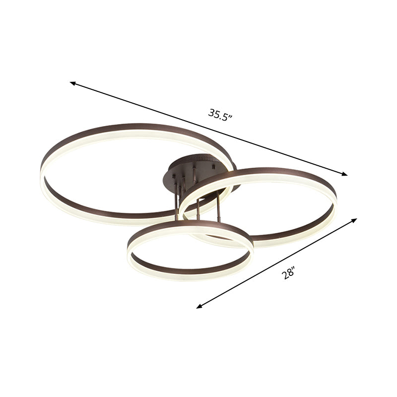 Modern LED Acrylic Ceiling Light Fixture - Brown Semi Flush Mount Lamp in 3 Widths & 3 Light Tones