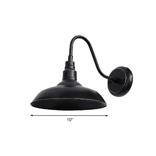 Farmhouse Barn Wall Sconce Lamp With Gooseneck Arm - Outdoor Metal Lighting (Black)