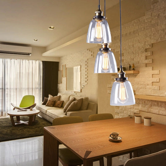 Clear Glass Multi Pendant Hanging Light Fixture with Vintage Charm - 3/4/5 Lights, Aged Brass Finish for Dining Table