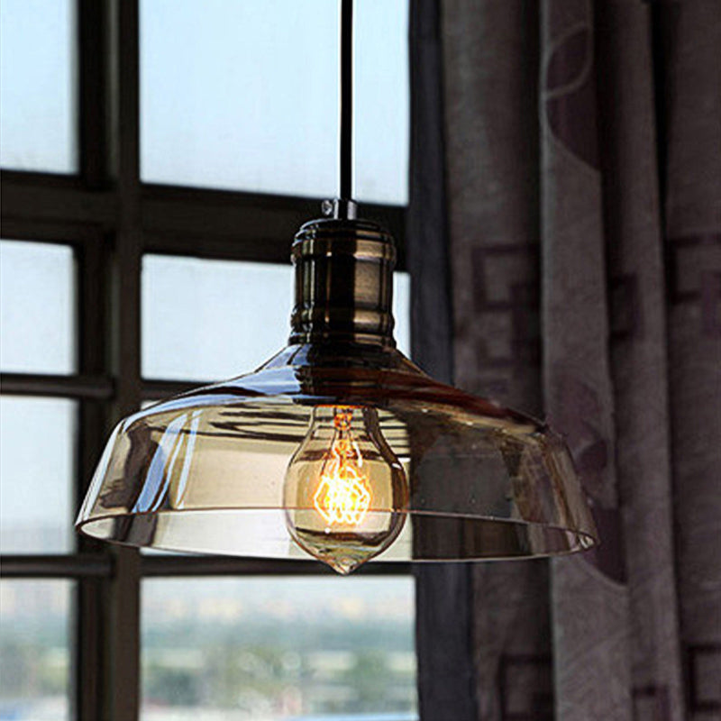 Vintage Amber Glass Barn Pendant Ceiling Light with Brass Finish - Ideal for Living Room Lighting