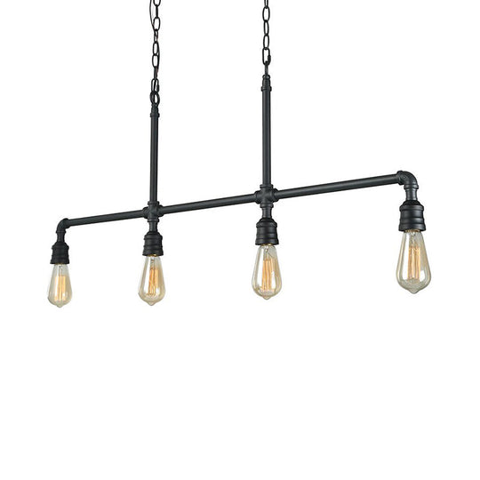 Rustic Black Island Lighting: 4-Head Metal Linear Piped Pendant For Living Room