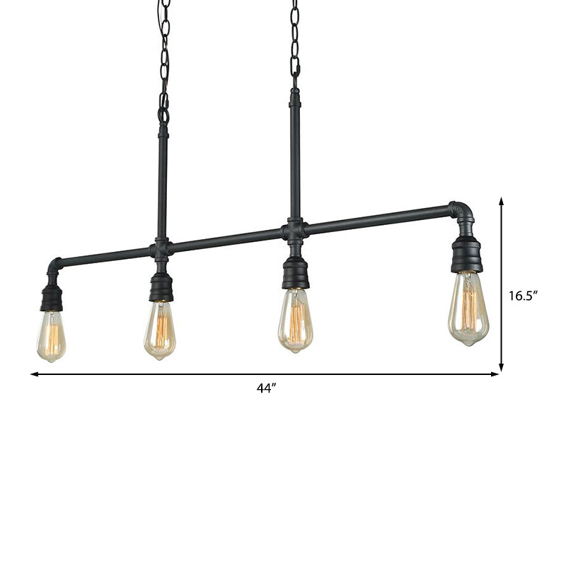 Rustic Black Island Lighting: 4-Head Metal Linear Piped Pendant For Living Room