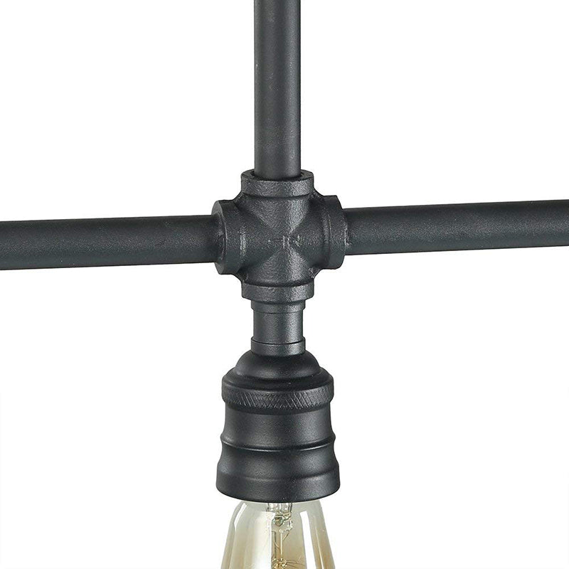 Rustic Black Island Lighting: 4-Head Metal Linear Piped Pendant For Living Room