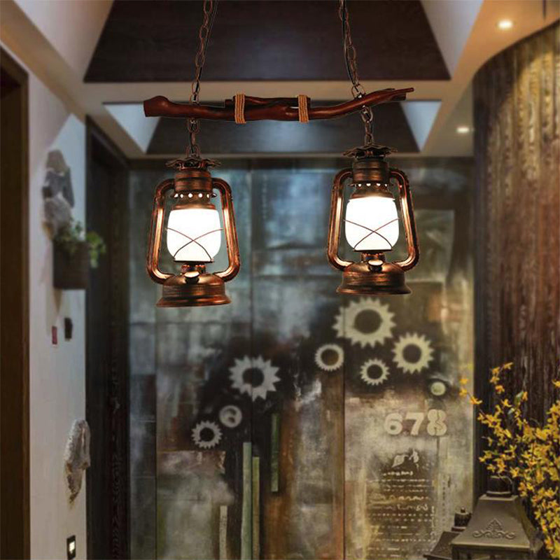 Vintage Aged Copper 2-Light Lantern Pendant For Dining Room Weathered