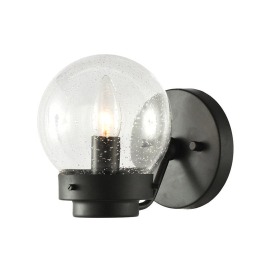 Industrial Seeded Glass Sconce With Black Globe Shade For Bedroom Lighting