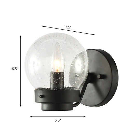 Industrial Seeded Glass Sconce With Black Globe Shade For Bedroom Lighting