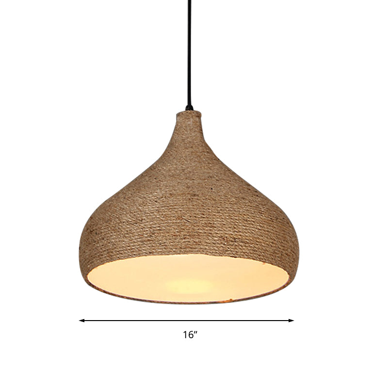 Hemp Rope Teardrop Pendant Light - Lodge Style Beige 1 Bulb Perfect For Living Room Suspension