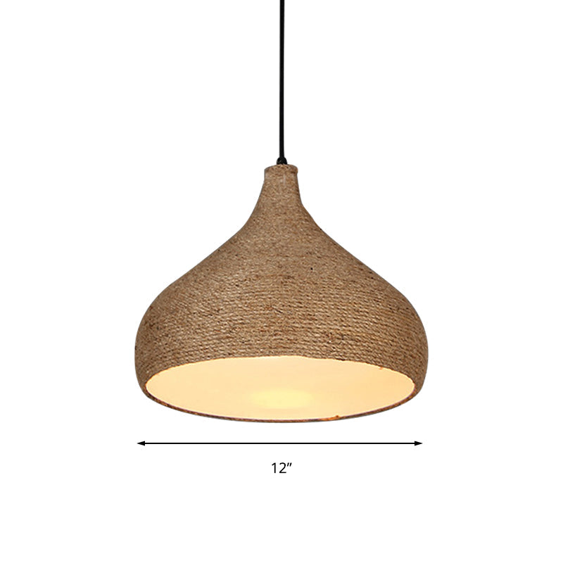 Hemp Rope Teardrop Pendant Light - Lodge Style Beige 1 Bulb Perfect For Living Room Suspension