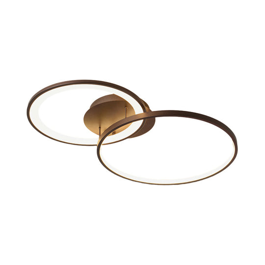 Modern LED Brown Flush Mount Ceiling Light Fixture - Acrylic 2-Ring Modernism Lighting