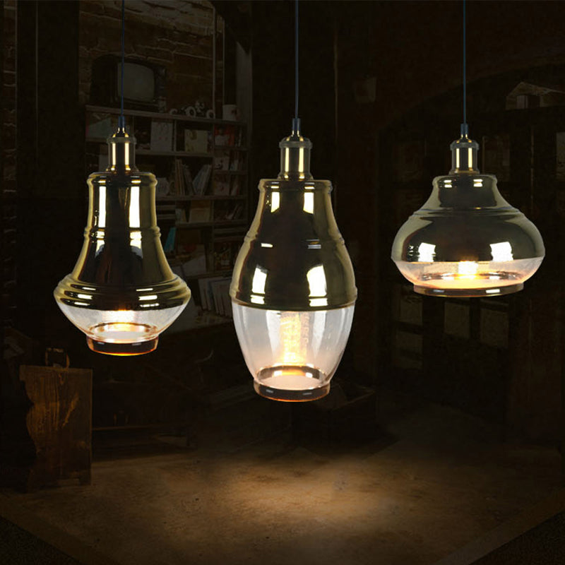 Industrial Clear Glass Brass Pendant Lighting - Oval Dining Room Hanging Light Kit