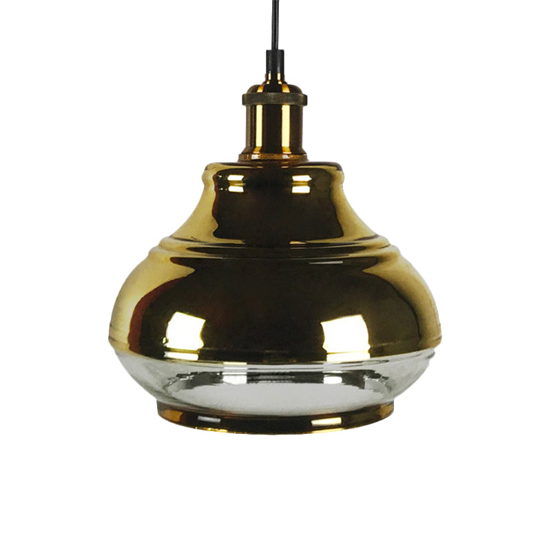 Industrial Clear Glass Brass Pendant Lighting - Oval Dining Room Hanging Light Kit