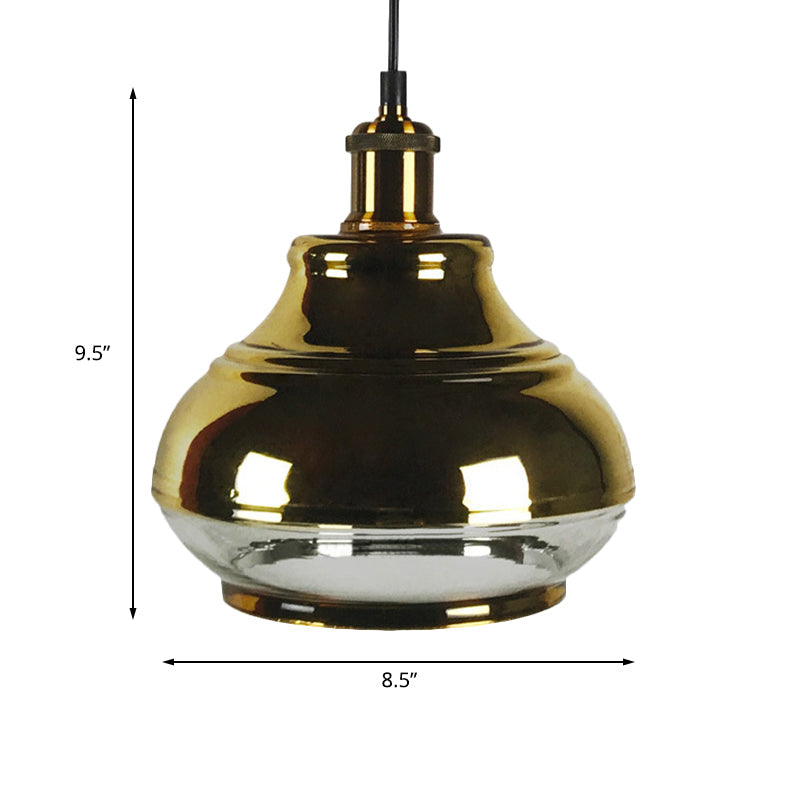 Industrial Clear Glass Brass Pendant Lighting - Oval Dining Room Hanging Light Kit