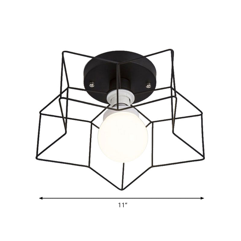 Industrial Cage Shade Ceiling Light for Bedroom - Black/White Metal Semi-Flush Mount