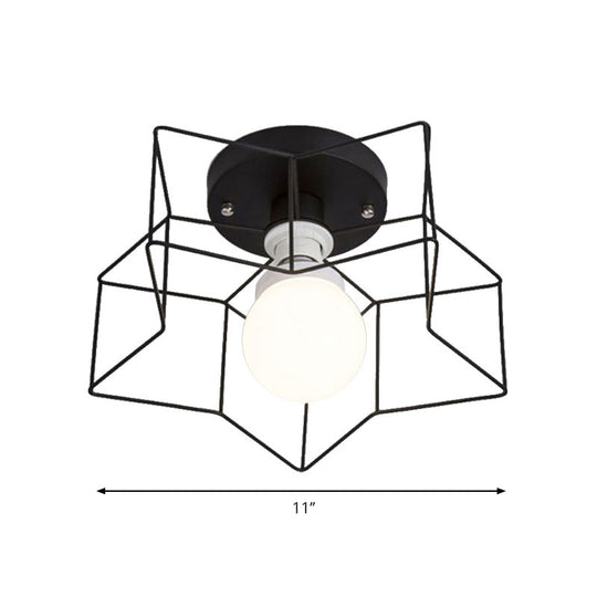 Industrial Cage Shade Ceiling Light for Bedroom - Black/White Metal Semi-Flush Mount