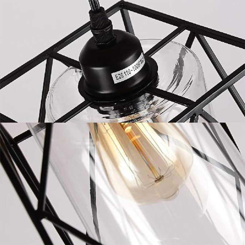 Black Farmhouse Cylinder Pendant Light With Clear Glass Shade - Perfect For Living Room Or Any Space