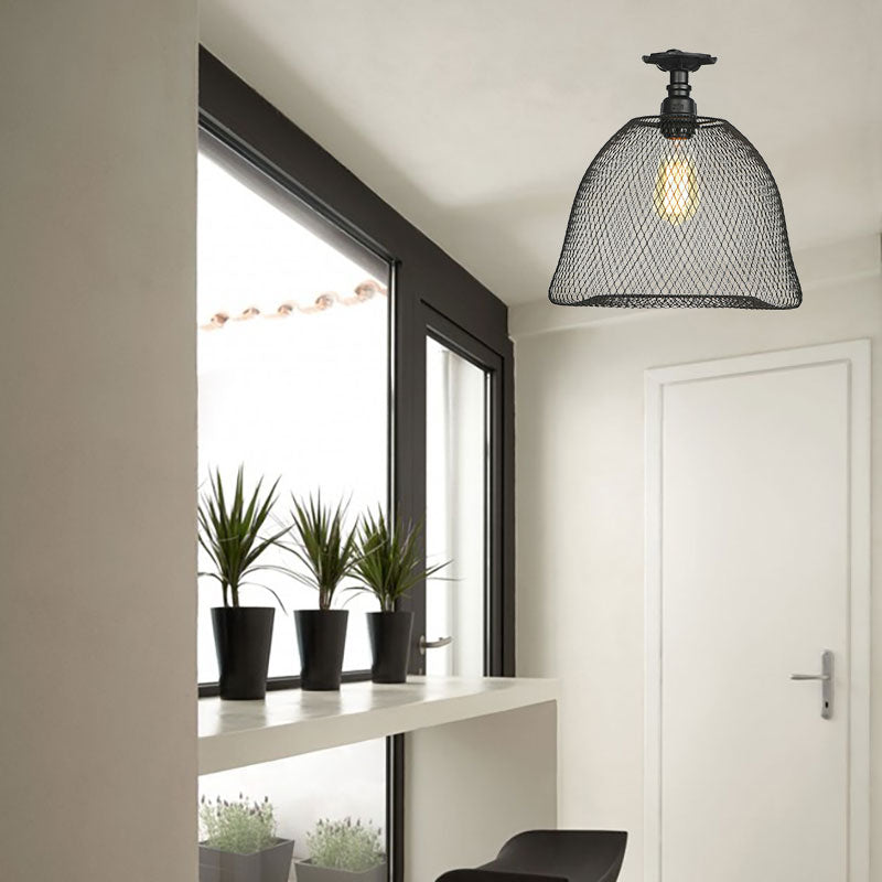 Sleek Metal Ceiling Mounted Light - Stylish Industrial Semi Flush Light with Mesh Screen