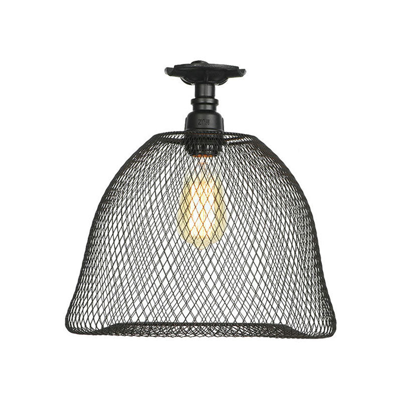 Sleek Metal Ceiling Mounted Light - Stylish Industrial Semi Flush Light with Mesh Screen