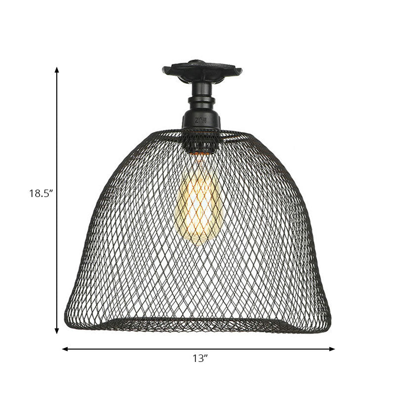 Sleek Metal Ceiling Mounted Light - Stylish Industrial Semi Flush Light with Mesh Screen