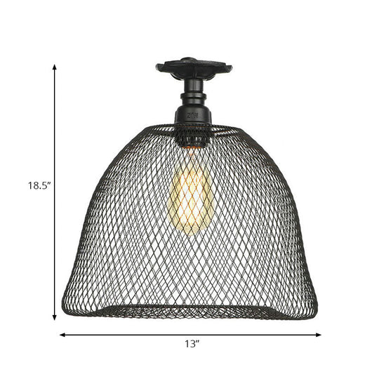 Sleek Metal Ceiling Mounted Light - Stylish Industrial Semi Flush Light with Mesh Screen