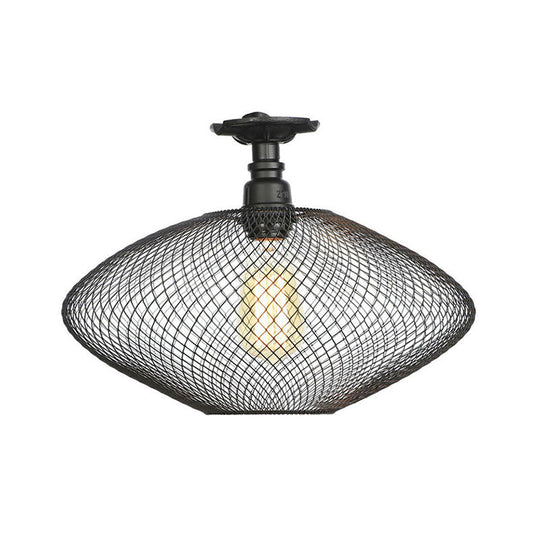 Sleek Metal Ceiling Mounted Light - Stylish Industrial Semi Flush Light with Mesh Screen