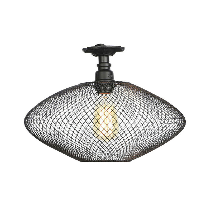 Sleek Metal Ceiling Mounted Light - Stylish Industrial Semi Flush With Mesh Screen